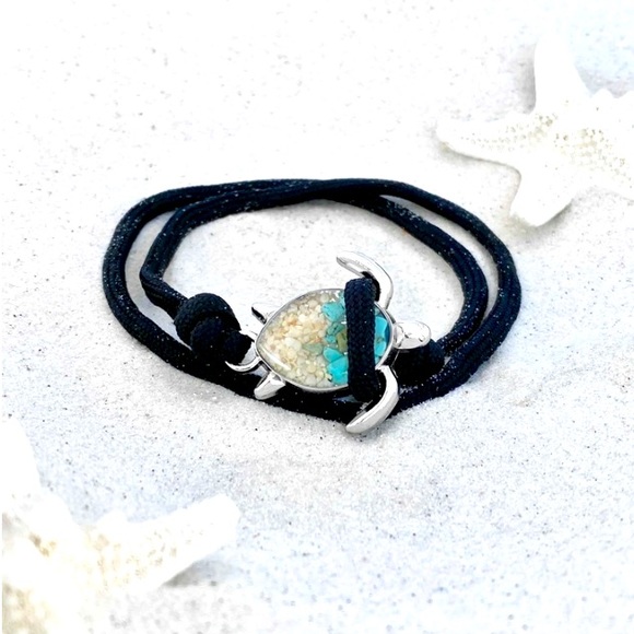 1 LEFT! 🌴 TURQUOISE SEA STONES & SAND 🐢 SEA TURTLE ROPE BRACELET One Size - Picture 6 of 7